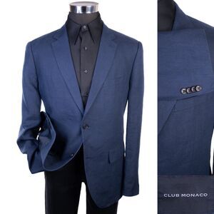 CLUB MONACO GRANT FIT Sport Coat Jacket Blazer Sz 42R Linen Navy Blue Casual EUC